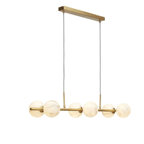 It's About Romi Hanglamp glas/ijzer Carrara 6-bol l.105xb.30cm wit marmerprint/goud