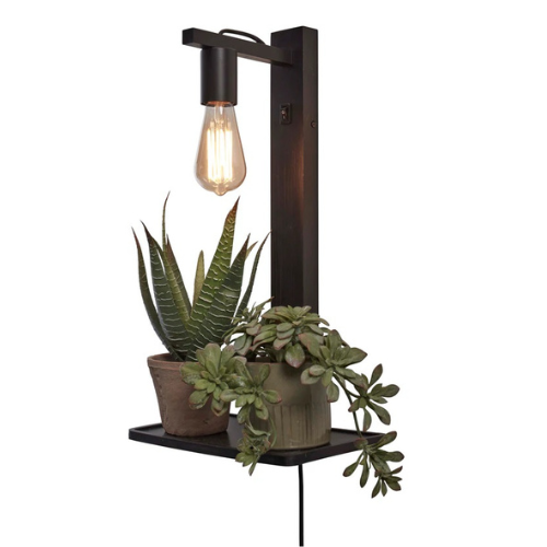 Good &Mojo Wandlamp Flores bamboe h.52cm/plankje 30x18cm. zwart