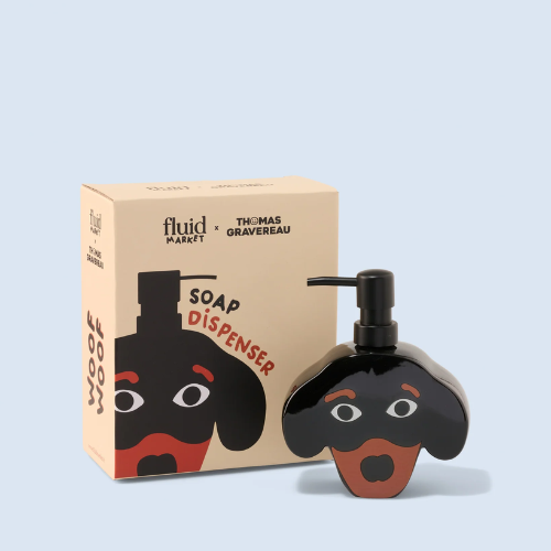 Verpakking keramische zeeppomp hond in teckelvorm Fluid Market