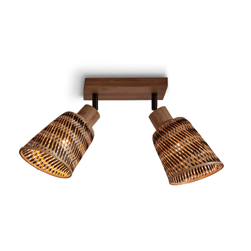 Good&Mojo Plafonniere Java 2-kap bamboe nat. 22x12xh.2.5cm/kap 15x17cm. zw/nat.