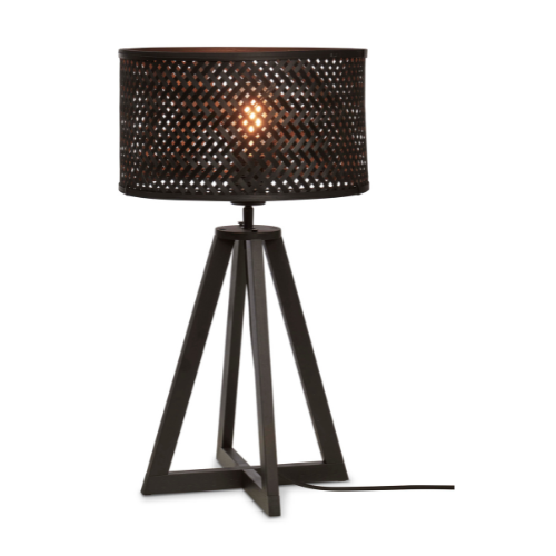 Good&amp;Mojo Tischleuchte Java 4-Bein Bambus schwarz. H.48cm/Haube Durchmesser 32xH.18cm. o. D.