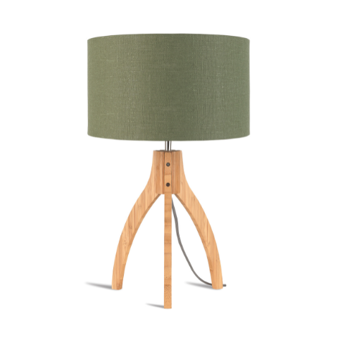 Good&Mojo Tafellamp bamboe 3-poot Annapurna h.54cm/kap 32x20cm, linnen green forest