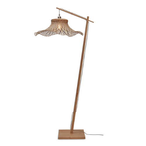 Good&Mojo Vloerlamp Ibiza L bamboe wavy nat. h.176cm/kap 65x20cm. zw/nat.