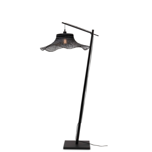 Good&Mojo Vloerlamp Ibiza L bamboe wavy zw. h.176cm/kap 65x20cm. zwart