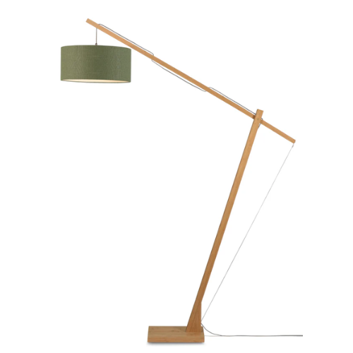 Good&Mojo Vloerlamp Montblanc bamboe h.207/kap 47x23cm eco linnen, green forest