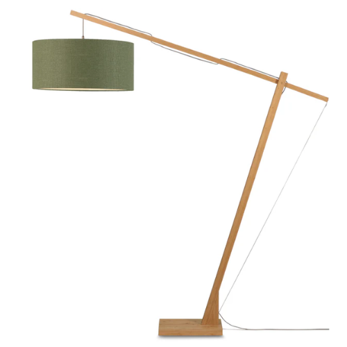 Good&Mojo Vloerlamp Montblanc bamboe h.207/kap 60x30cm eco linnen, green forest