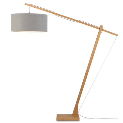 Good&Mojo Vloerlamp Montblanc bamboe h.207/kap 60x30cm eco linnen, lichtgrijs
