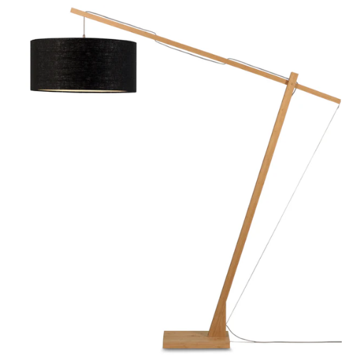 Good&Mojo Vloerlamp Montblanc bamboe h.207/kap 60x30cm eco linnen, zwart