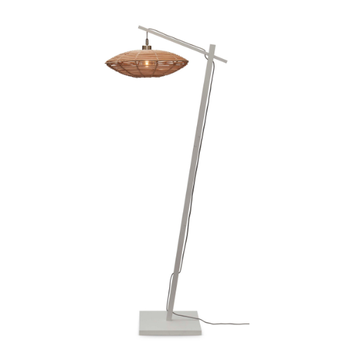 Good&Mojo Vloerlamp Tanami S bamboe wit h.150cm/schijf dia.40xh.10cm rotan. nat.