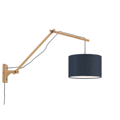 Good&Mojo Wandlamp Andes bamboe nat./kap 33x20cm ecolin. bl.denim, L