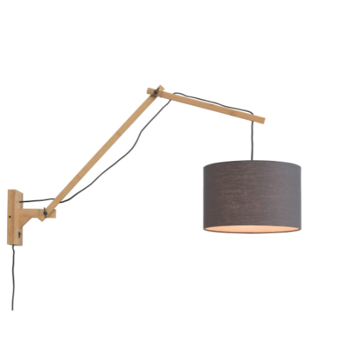 Good&Mojo Wandlamp Andes bamboe nat./kap 33x20cm ecolin. d.grijs, L