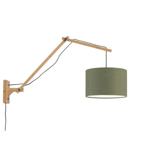 Good&Mojo Wandlamp Andes bamboe nat./kap 33x20cm ecolin. gr.forest, L