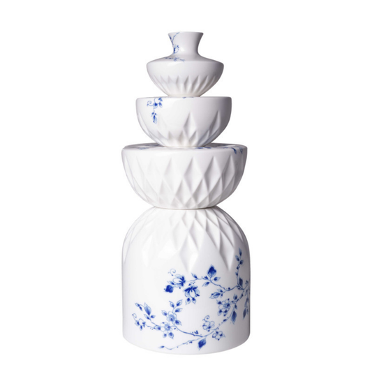 Heinen Delfts Blauw Stapelvaas 4 -delig - Blauw Vouw - Keramiek - 42 cm