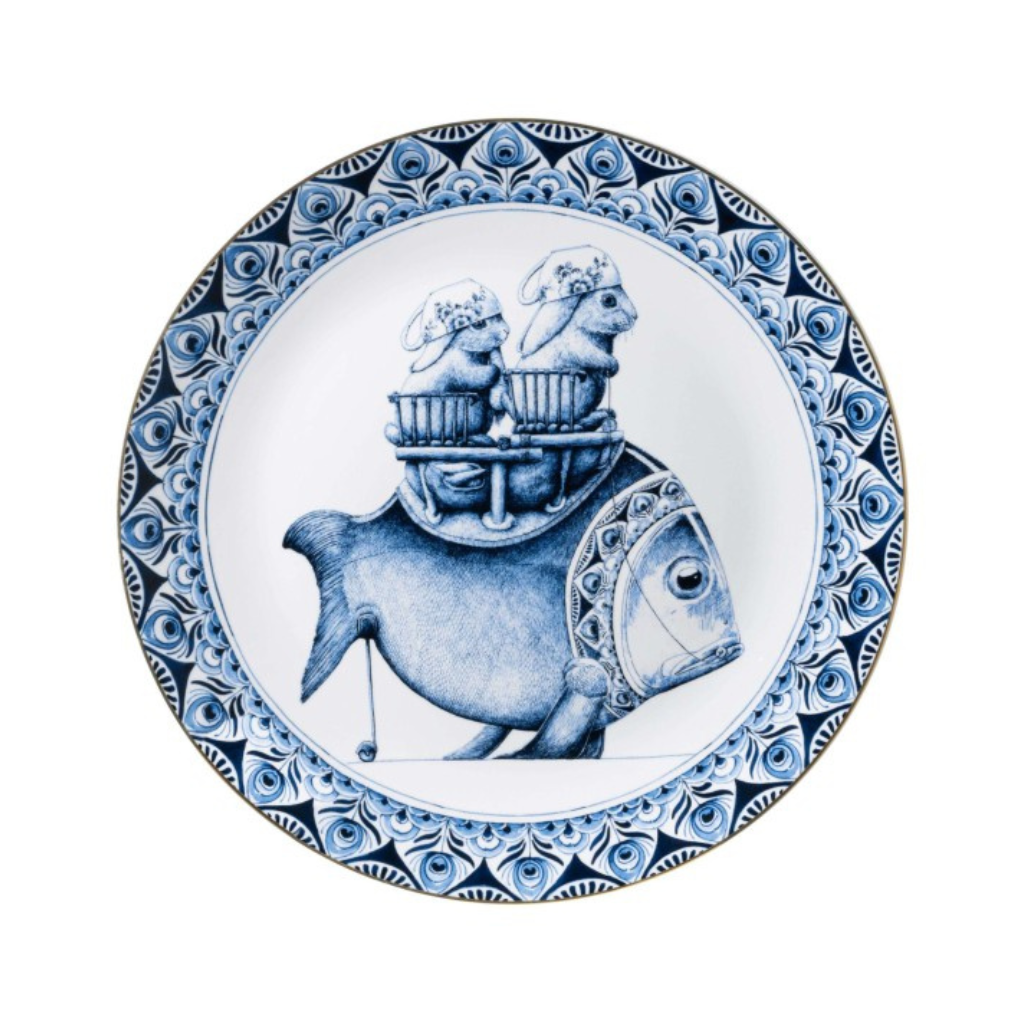 Heinen Delfts Blauw wandbord Redmer Hoekstra Vis