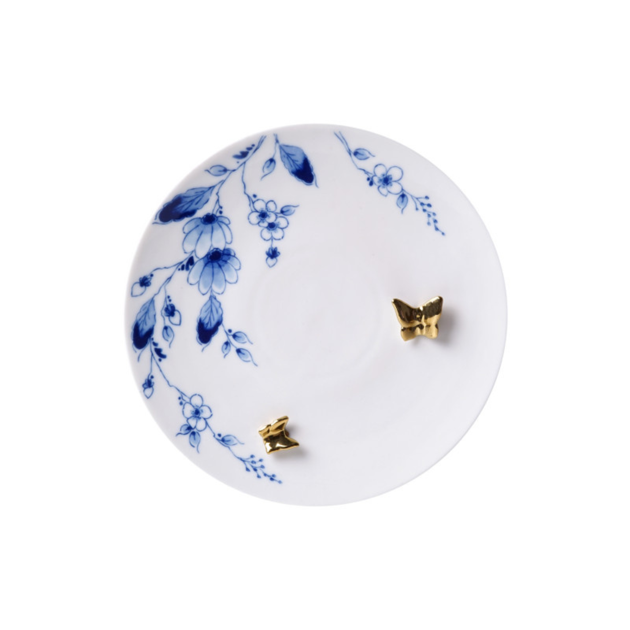 Heinen Delfts Blauw wandbord Vlindergoud 20 cm