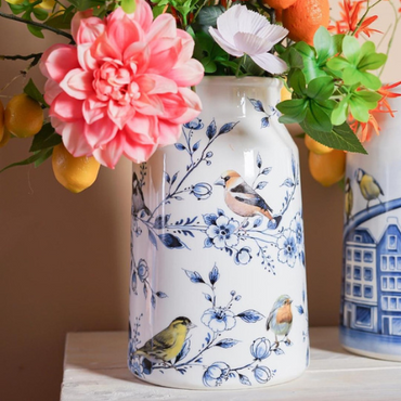 Heinen_delftsblauw_Melkbus_vaas_bosvogels_sfeer