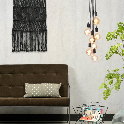 It's About Romi Snoerpendel Oslo/7lampen zwart textieldraad 150cm sfeer