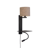 It's About Romi Wandlamp ijzer Florence h.52cm plank+usb+leeslamp 15000hrs/kap 18x15cm incl. dimmer, d.linnen