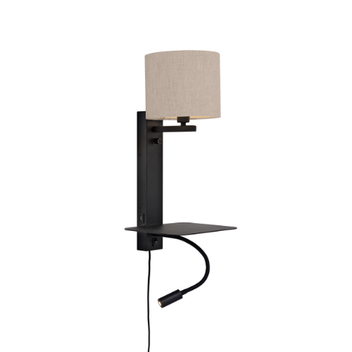 It's About Romi Wandlamp ijzer Florence h.52cm plank+usb+leeslamp 15000hrs/kap 18x15cm incl. dimmer, l.linnen