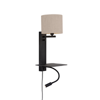 It's About Romi Wandlamp ijzer Florence h.52cm plank+usb+leeslamp 15000hrs/kap 18x15cm incl. dimmer, l.linnen