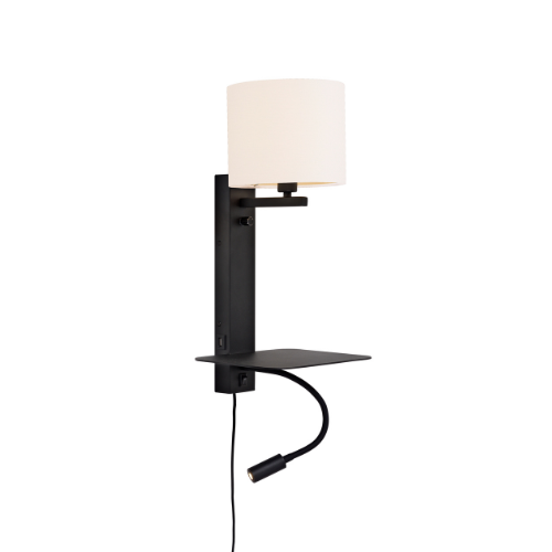 It's About Romi Wandlamp ijzer Florence h.52cm plank+usb+leeslamp 15000hrs/kap 18x15cm incl. dimmer, wit