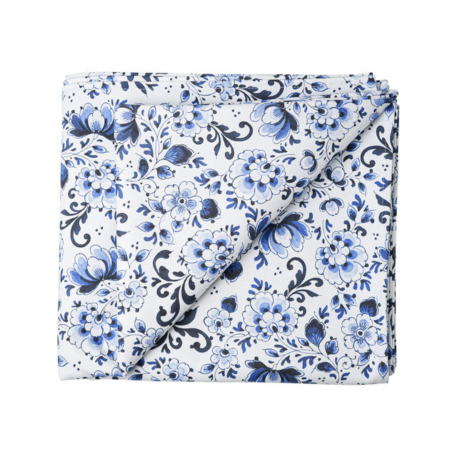 Heinen Delfts Blauw tafelkleed Bloemen wit 140 x 260 cm
