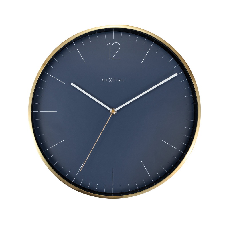 NeXtime Essential Gold wandklok 34 cm Vintage Blue geborsteld aluminium