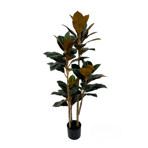 NeverLeafs Rubberboom kunstplant 140 cm - Ficus elastica met 3 stammen
