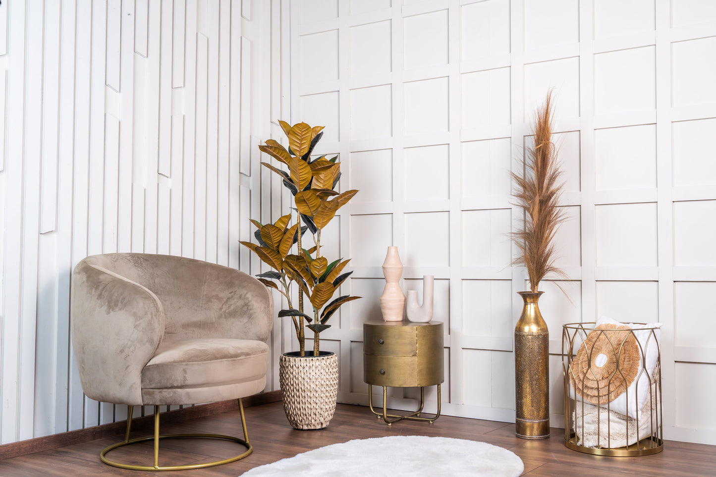 NeverLeafs Rubberboom kunstplant 140 cm - Ficus elastica met 3 stammen