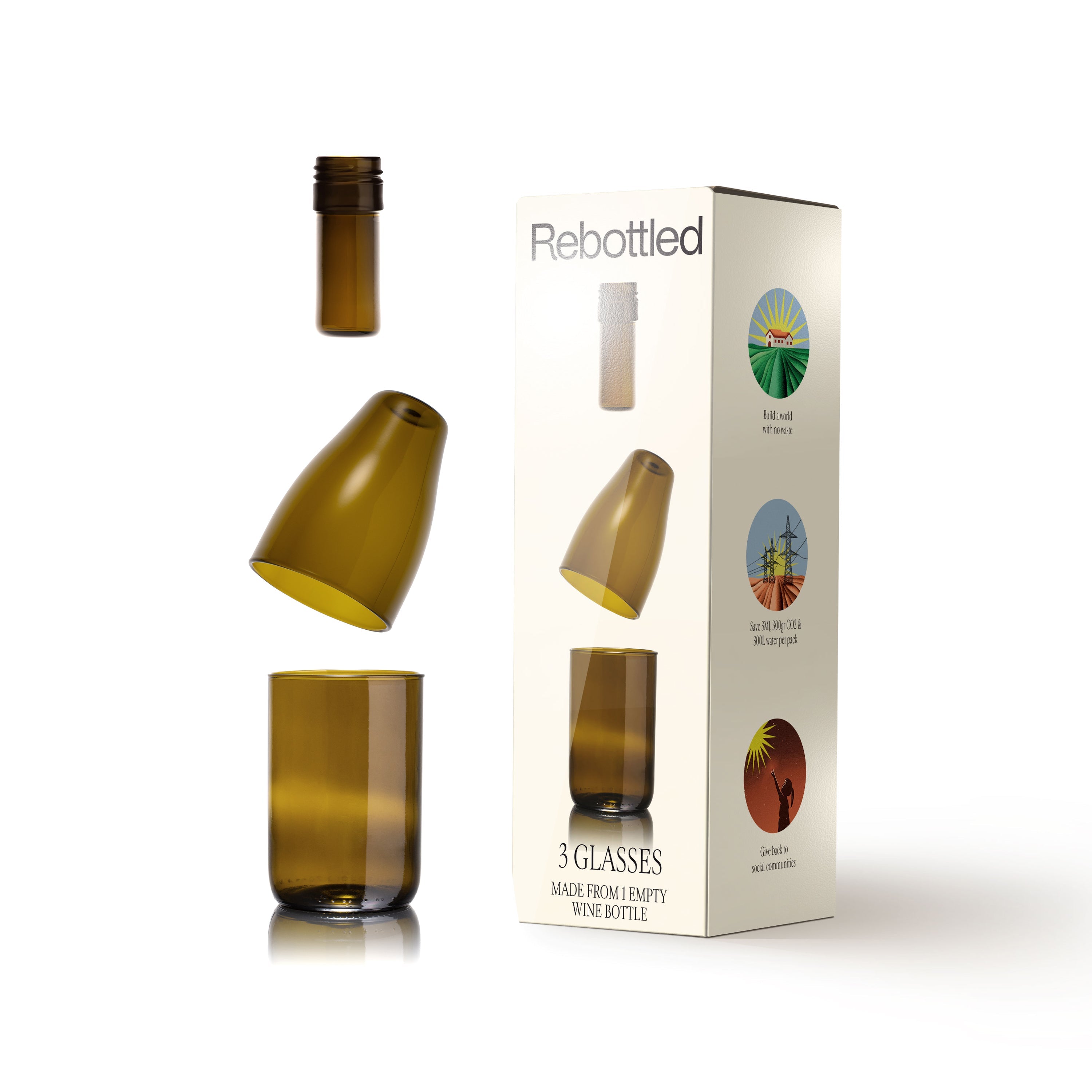 Rebottled Treble unieke waterglazen set van 3