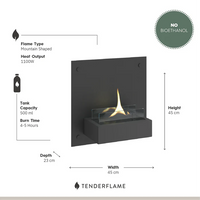 Tenderflame Solo 90 metal wall fireplace, 45 x 45 cm, black