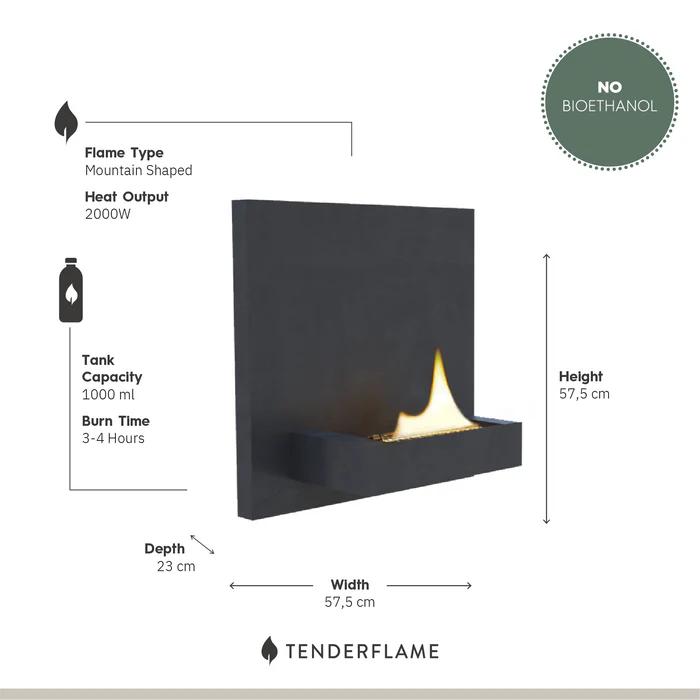 Tenderflame wall fireplace Square 180 57.5 x 57.5 cm black