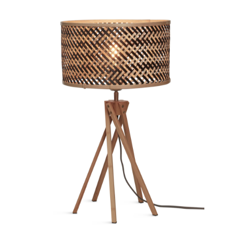 Tafellamp Java 5-poot  bamboe nat. h.48cm/kap dia.32xh.18cm. zw/nat.