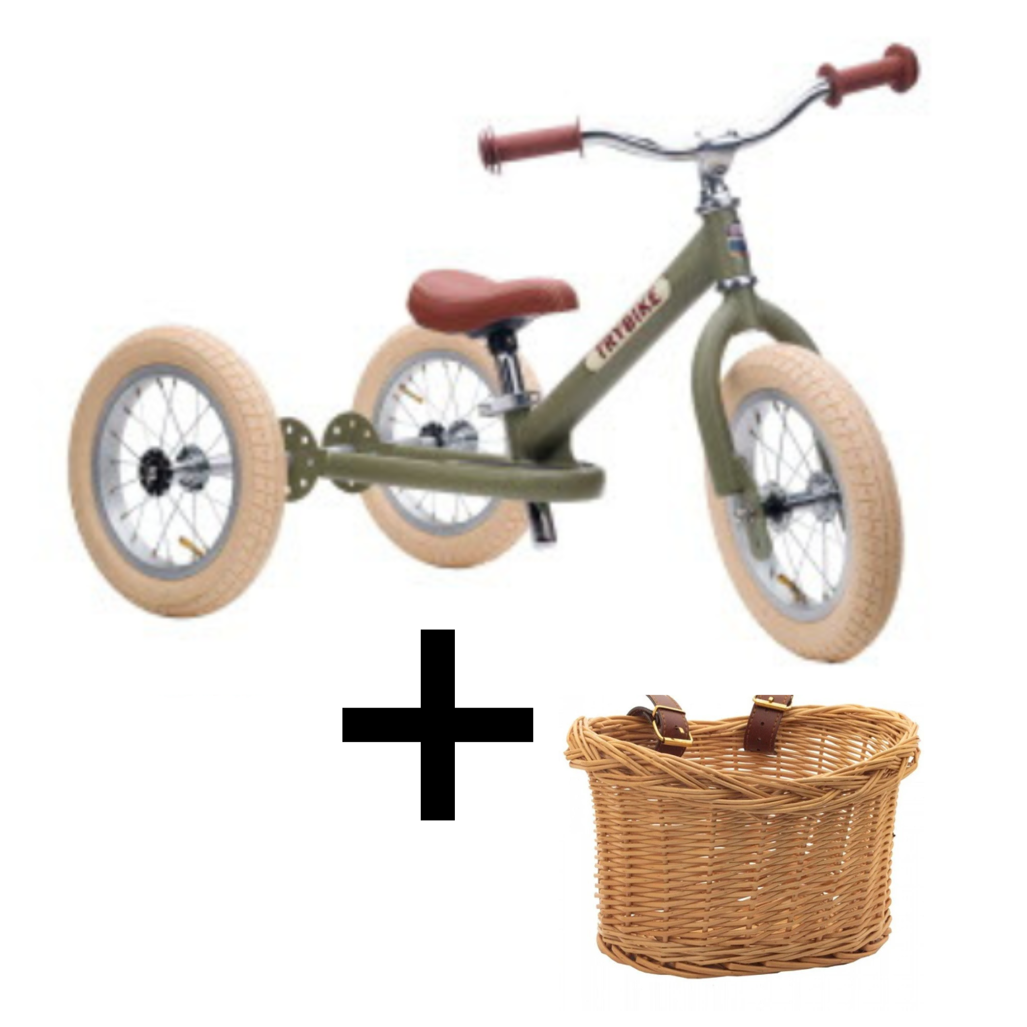 Trybike Steel loopfiets mat groen met mandje