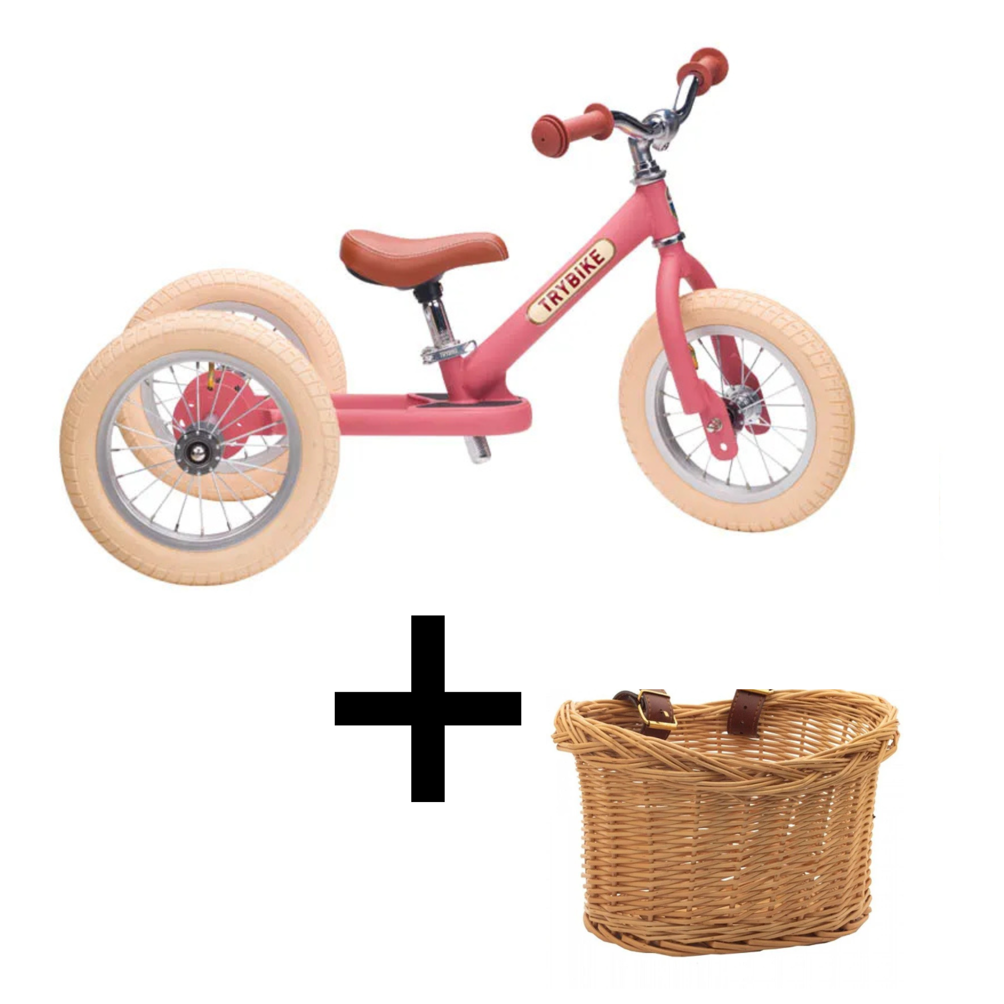 Trybike Steel loopfiets roze met mandje