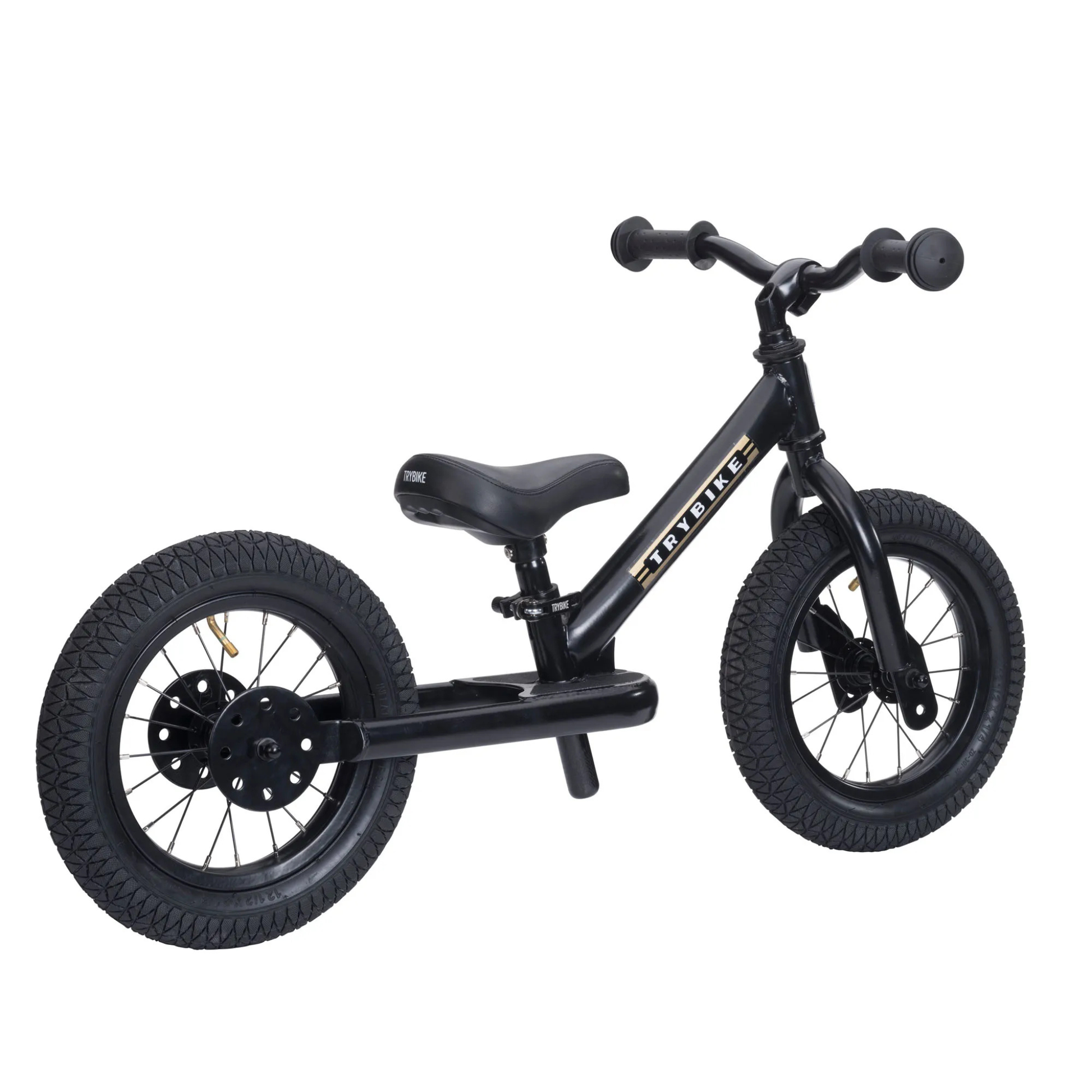 Trybike steel 2-in-1 loopfiets mat zwart als tweewieler