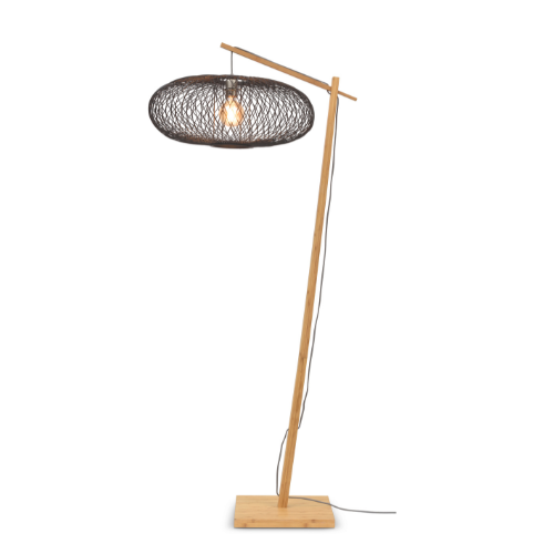 Vloerlamp Cango bamboe nat. h.176cm/kap 60x25cm zwart