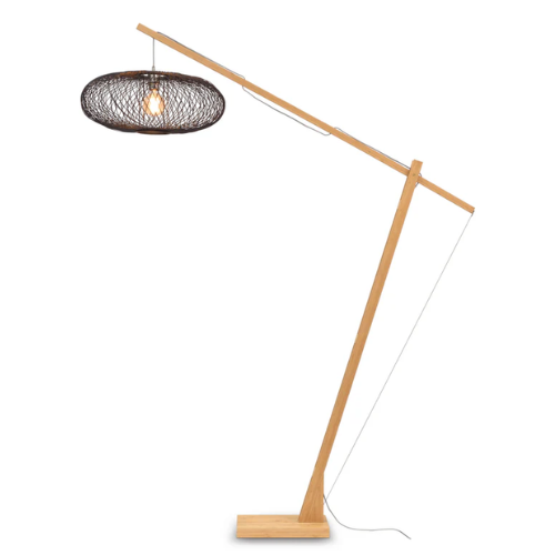 Vloerlamp Cango bamboe nat.h.207cm/kap 60x25cm, zwart