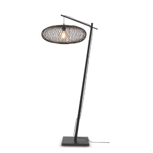Vloerlamp Cango bamboe zw. h.176cm/kap 60x25cm, zwart