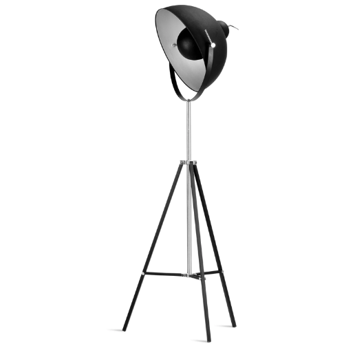 Vloerlamp ijzer 3-poot Hollywood h.183cm/kap dia.53xh.27cm, zwart
