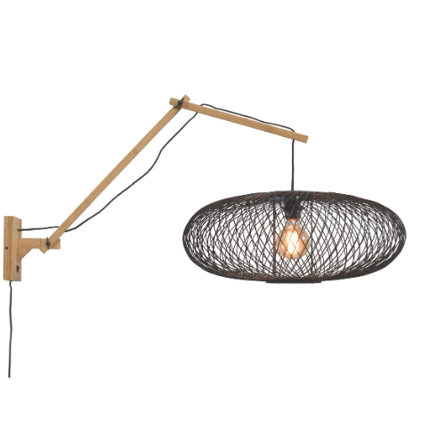 Wandlamp Cango naturel/kap dia.60x25cm zwart, L