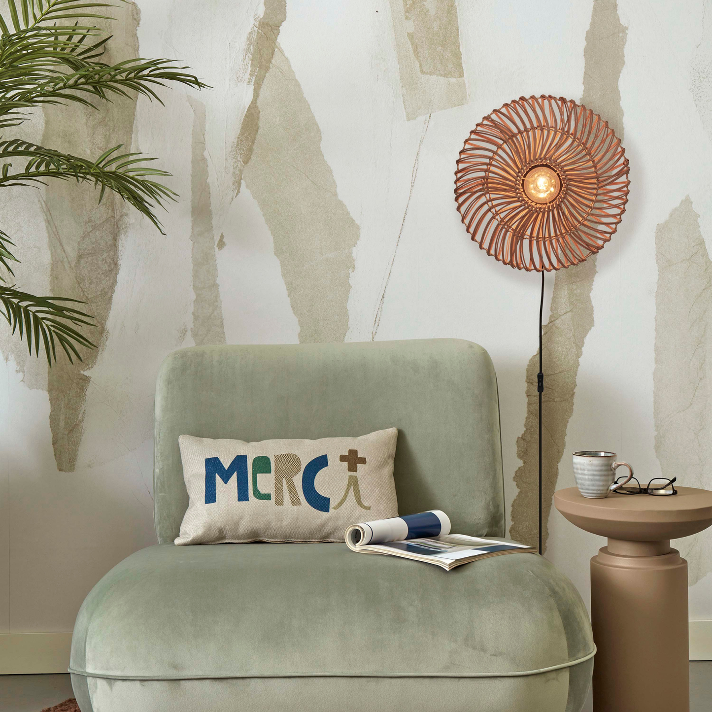 Good&amp;Mojo Wall Lamp Zanzibar S rattan/flat dia.40xh.12cm. natural