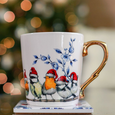 Heinen Delfter Blauer Becher Waldvögel Weihnachten