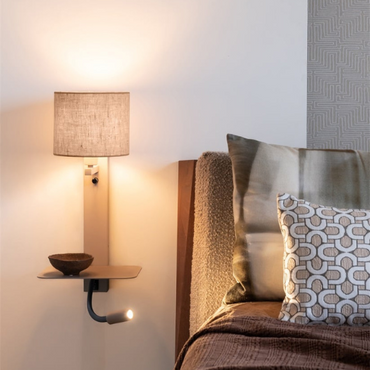 it's about RoMi Wandlamp Florence+leeslamp zand/kap 1815 linnen donker