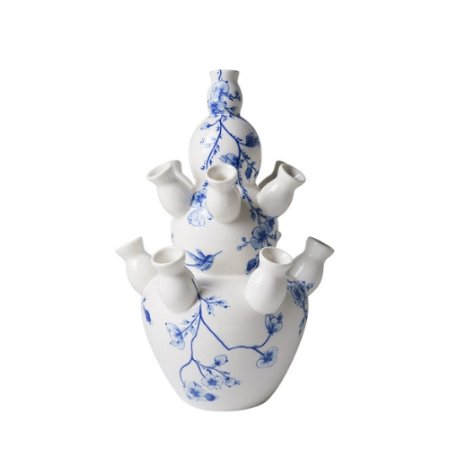 Heinen Delfts Blauw Tulpenvaas 3 laagse knobbelvaas Orchidee 35 cm