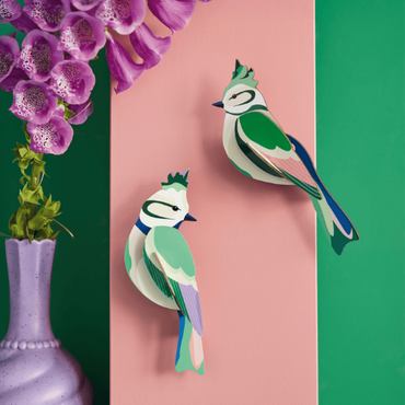 Studio Roof Forest Crests vogels aan roze muur