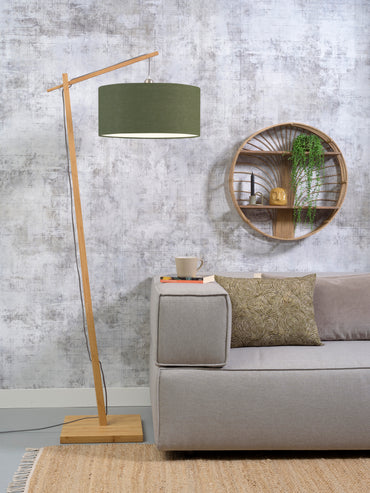 Good&Mojo Vloerlamp Andes bamboe h.176cm/kap 47x23cm eco linnen, green forest