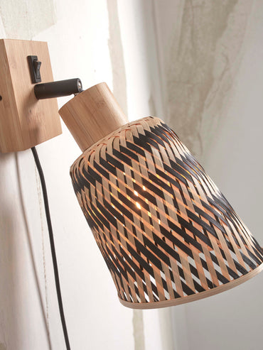 Wandleuchte Java Bambus Natur Durchmesser 10x10cm/Schirm 15x17cm. s/w.