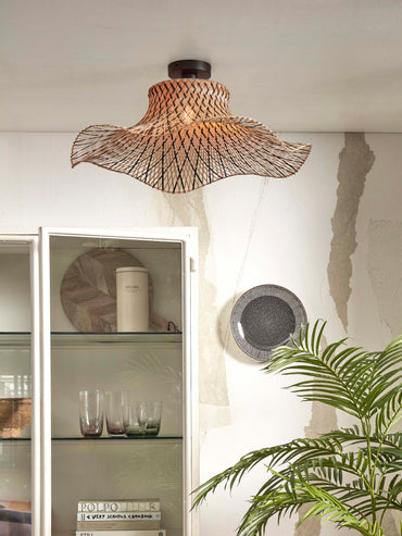 Good&amp;Mojo Ceiling lamp Ibiza bamboo wavy dia.65xh.20cm black/natural. L