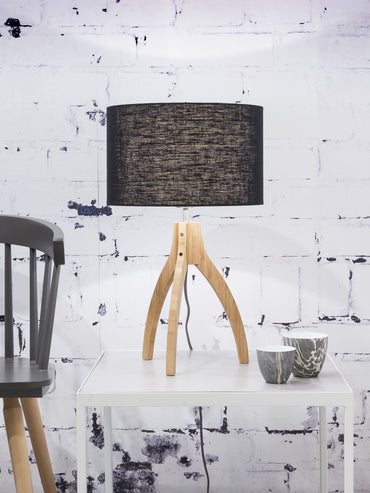 Good&amp;Mojo Tischleuchte Bambus 3-Bein Annapurna H.54cm/Schirm 32x20cm, Leinen schwarz